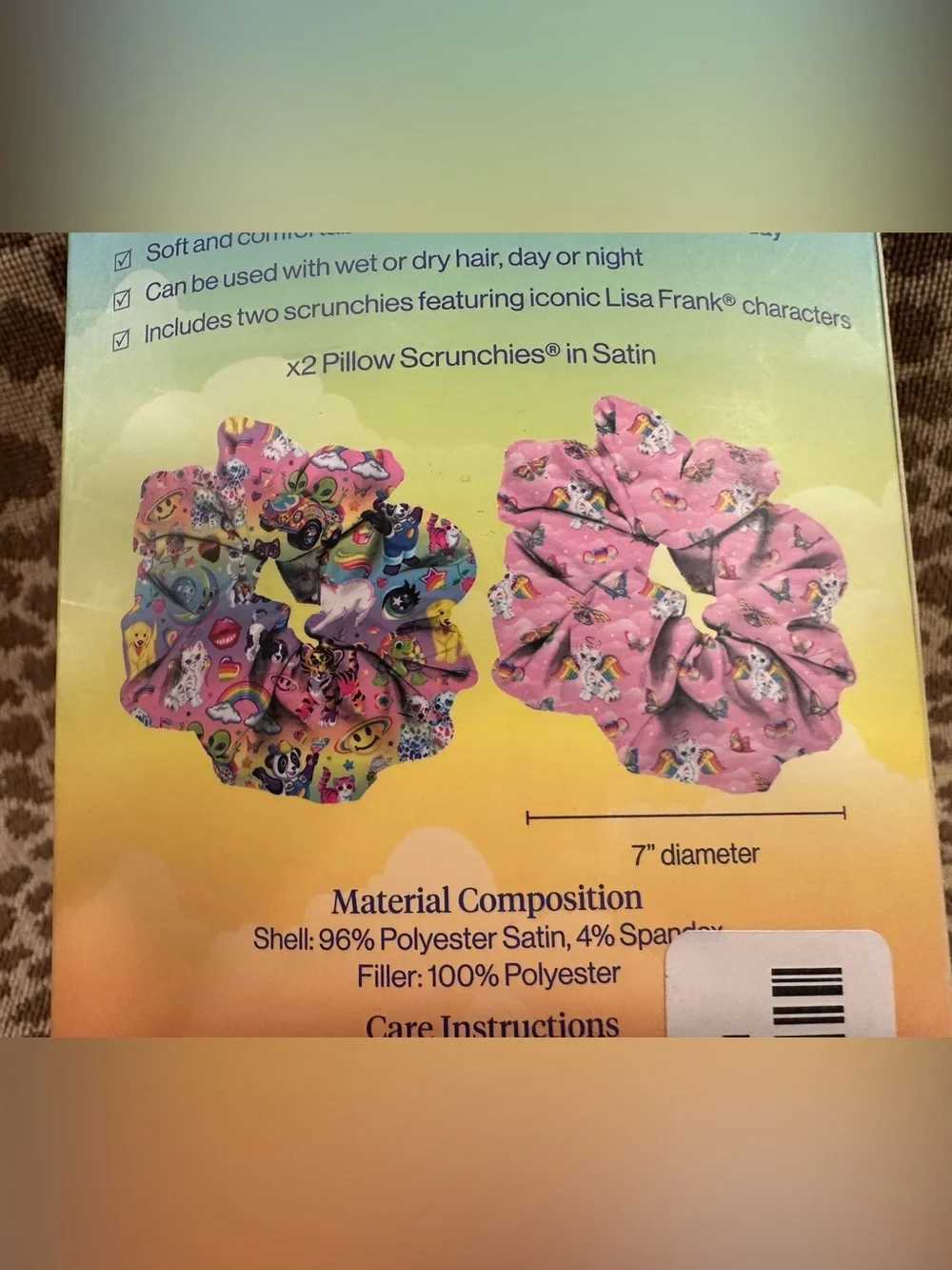 Kitsch x Lisa Frank Pillow Scrunchie In Satin 2 Piece Set~Oversized~New In Box!